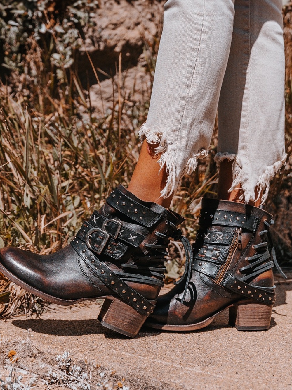 Freebird by Steven Caspian Leather Studded Buckle Ankle Boots US 11